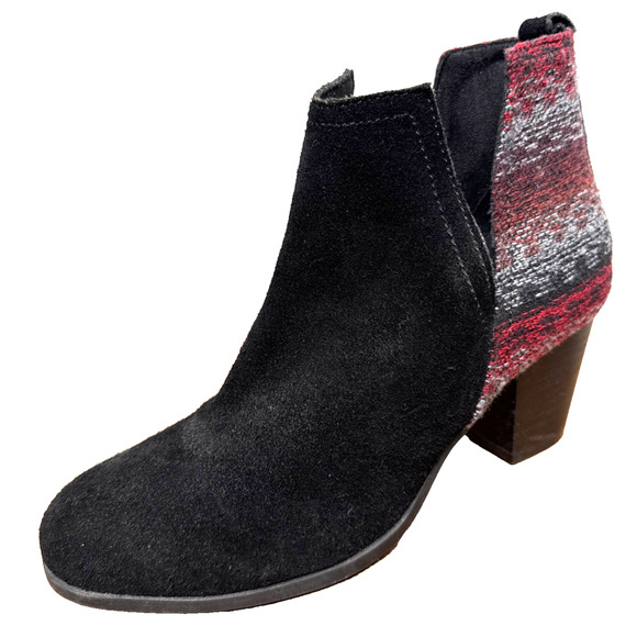 Minnetonka Ankle Boots Size 8 Black Leather Red Grey Woven Aztec Style Western - Picture 1 of 10